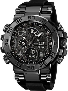 Men's Black Analog Quartz Waterproof Sports Outdoor Military LED Digital Watch